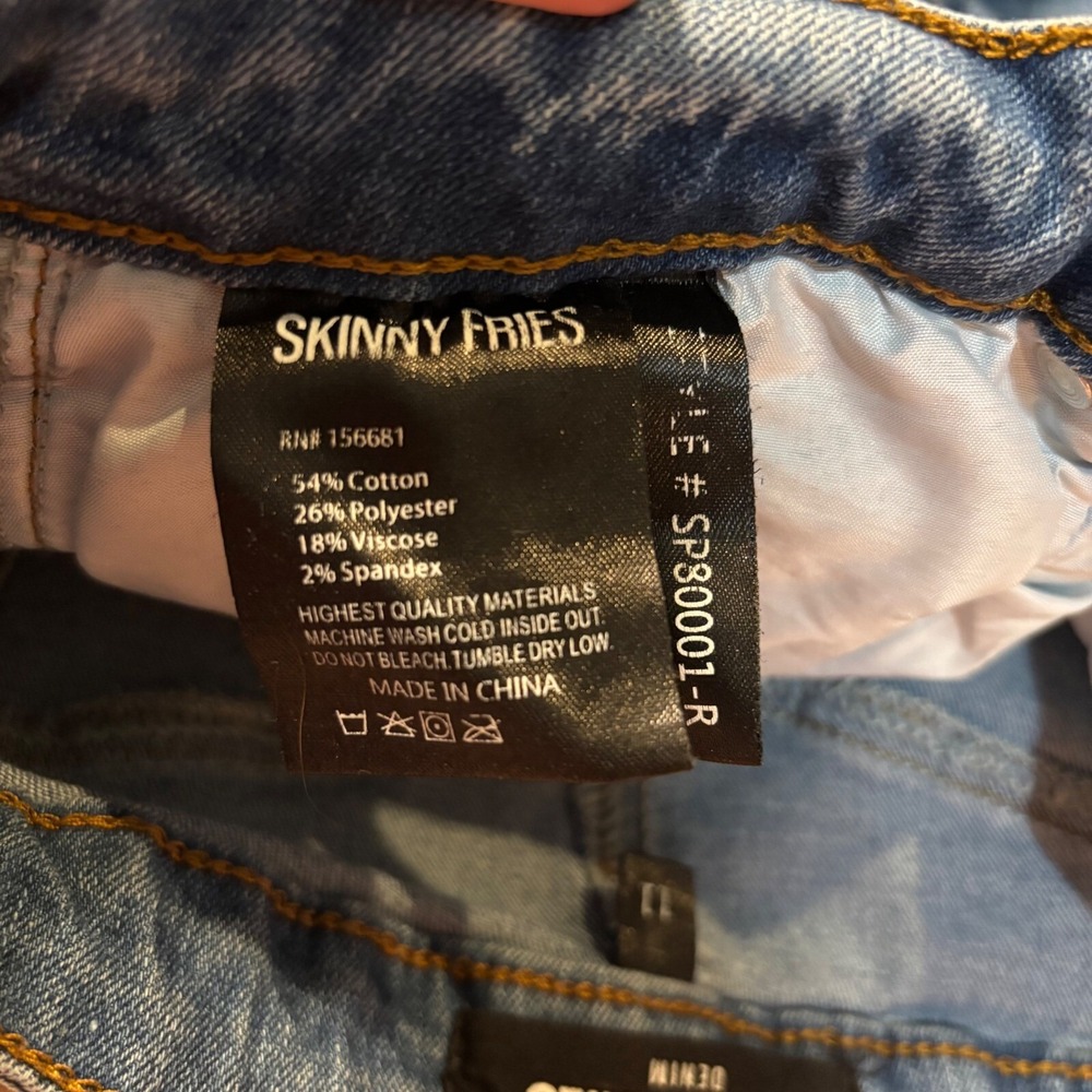 Skinny Fries Denim Jean Size 11 Flare Light Distressed Medium Blue Raw Hem - Picture 9 of 13